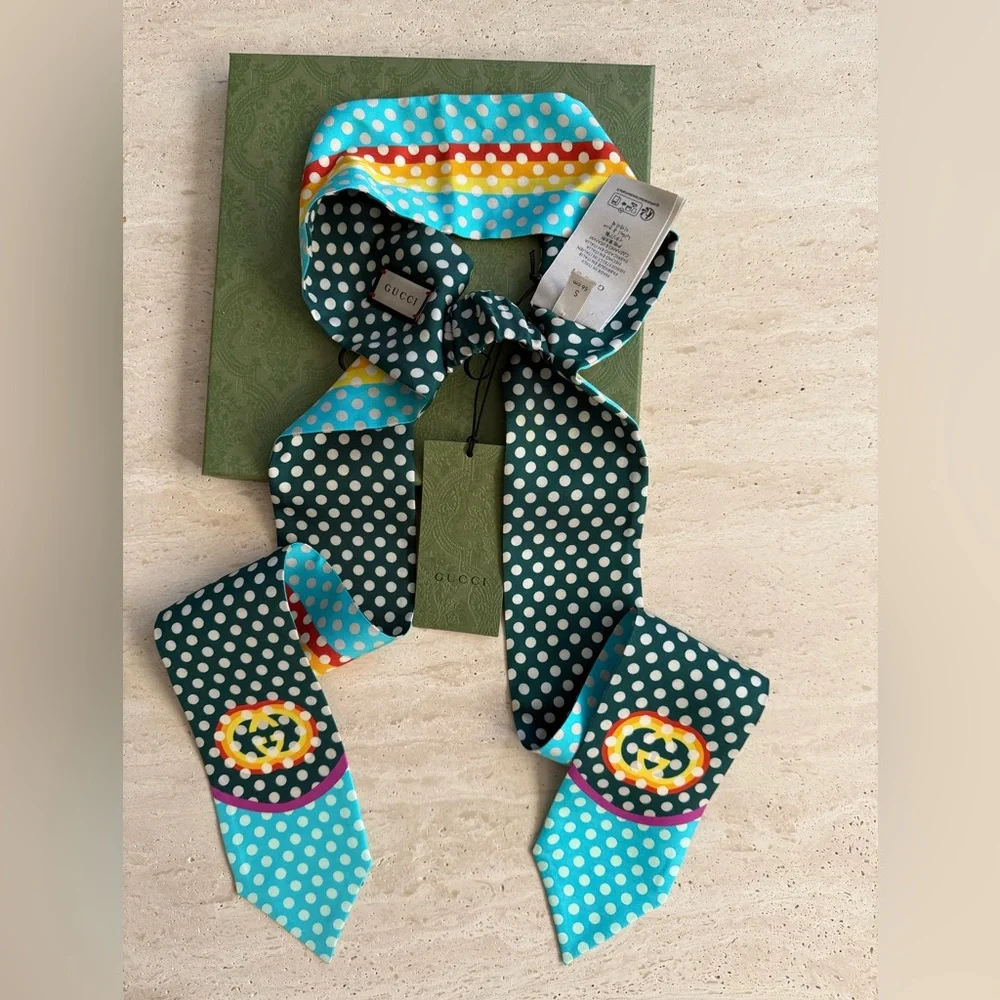 NWT Gucci Polka Dot Print Silk Headscarf Sz/ S